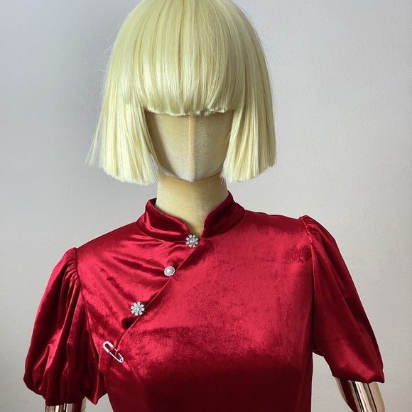 Mood x Miura Red Velvet Crystals Heart Cut out dress SZ S - Picture 4 of 9